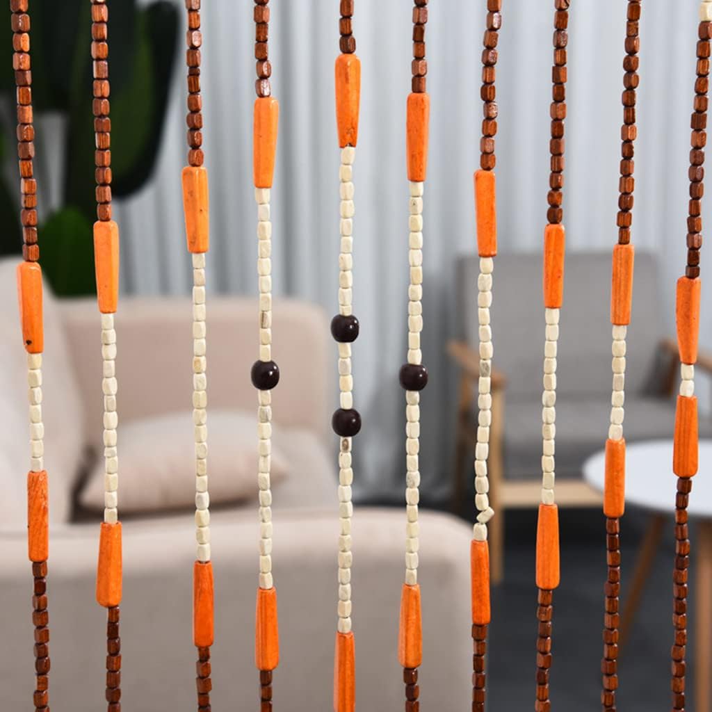 ZHOUXIAO Wood Beaded Curtain - 90x175cm with 38 Strands