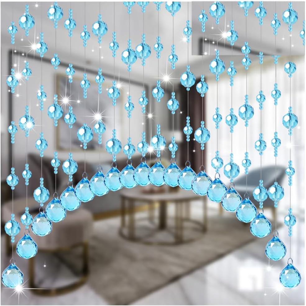 GVILTY Blue Crystals Beaded Curtain Door Arched Divider 31 Inch