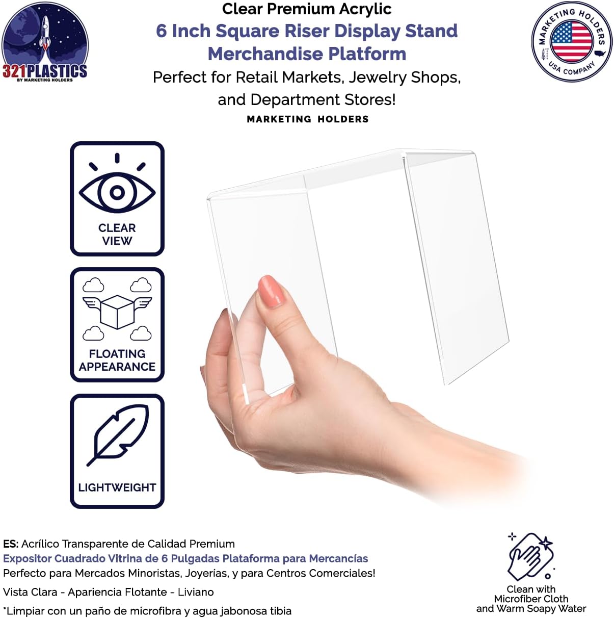 6 Clear Acrylic Display Riser Jewelry Showcase