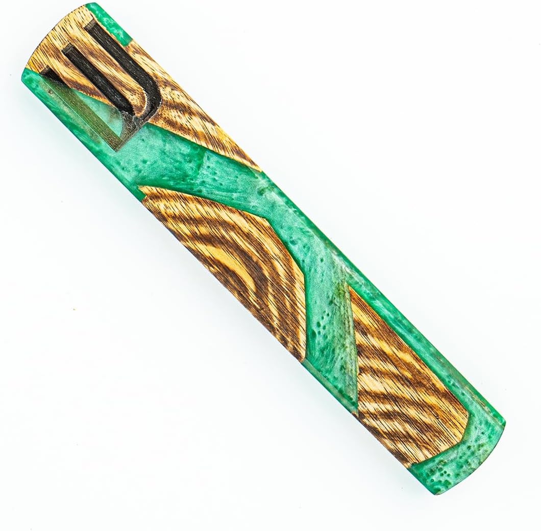 Godinger Wood Resin Mezuzah with Hebrew Symbol Green
