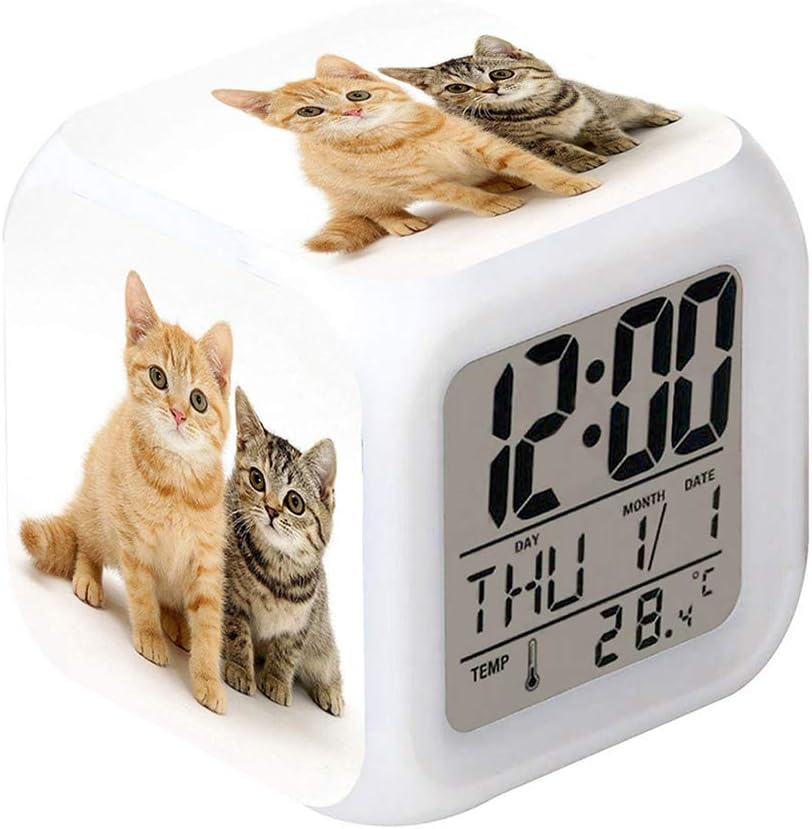LED Alarm Clock with Cat Pattern and Glowing Lights