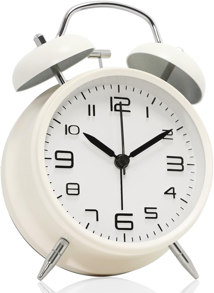 Betus Non-Ticking Twin Bell Alarm Clock with Backlight and Matte Metal Frame