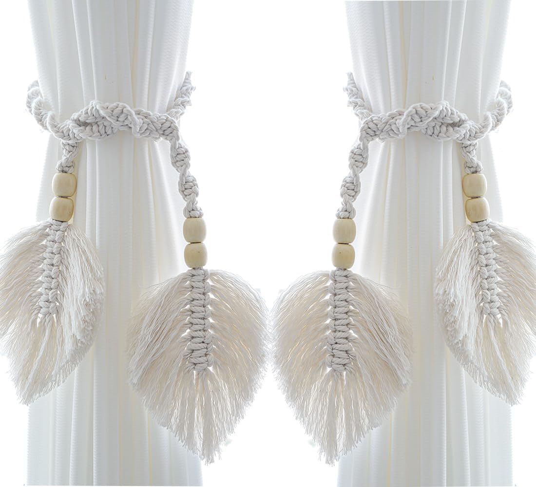 Vifoulal 2 Pack Boho Curtain Tiebacks with Wooden Beads