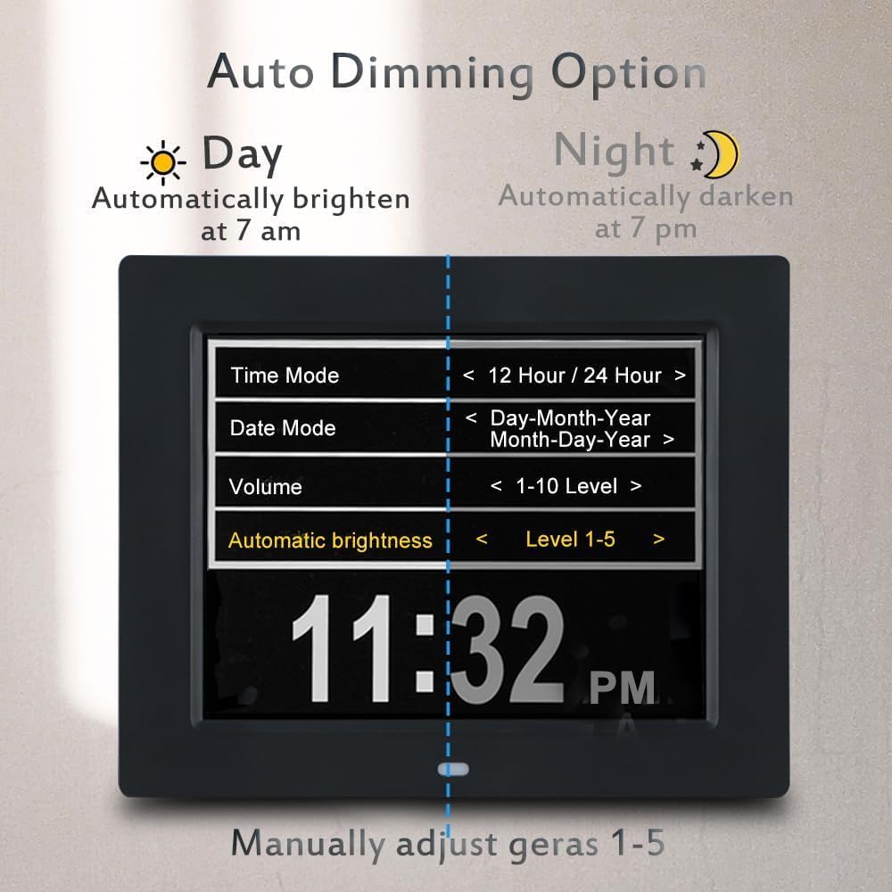 8 inch Digital Alarm Clock with 12 Alarms and Auto Dimming