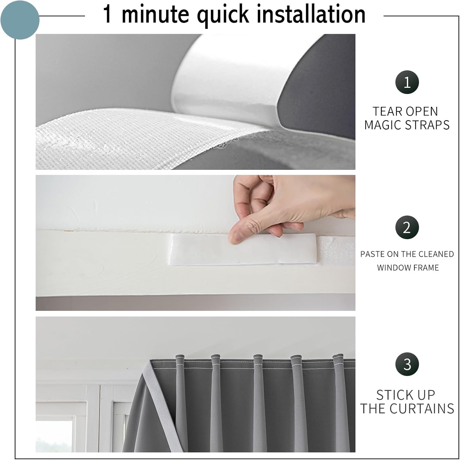 Jilron Magic Tape Blackout Curtains No Drill 2 Panels