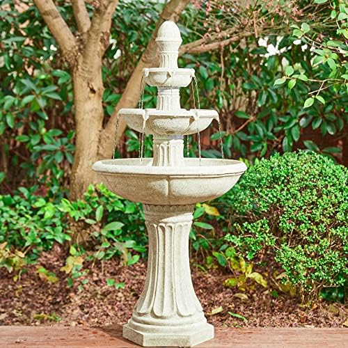 Glitzhome Three Tier Outdoor Floor Fountain with LED Lights and Pump