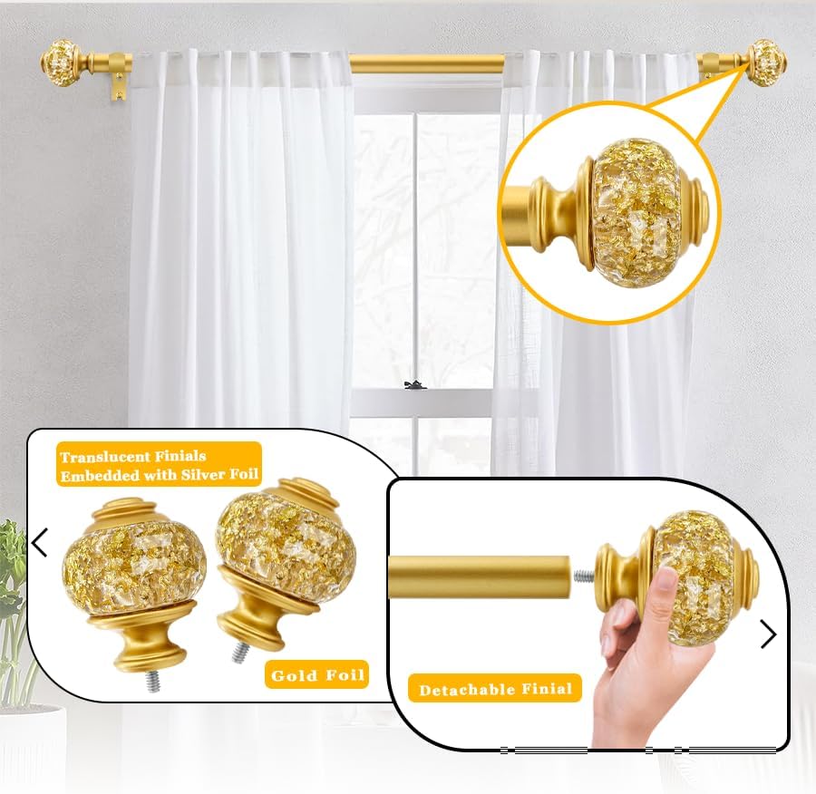 1 Inch Adjustable Curtain Rods with Crystal Finials