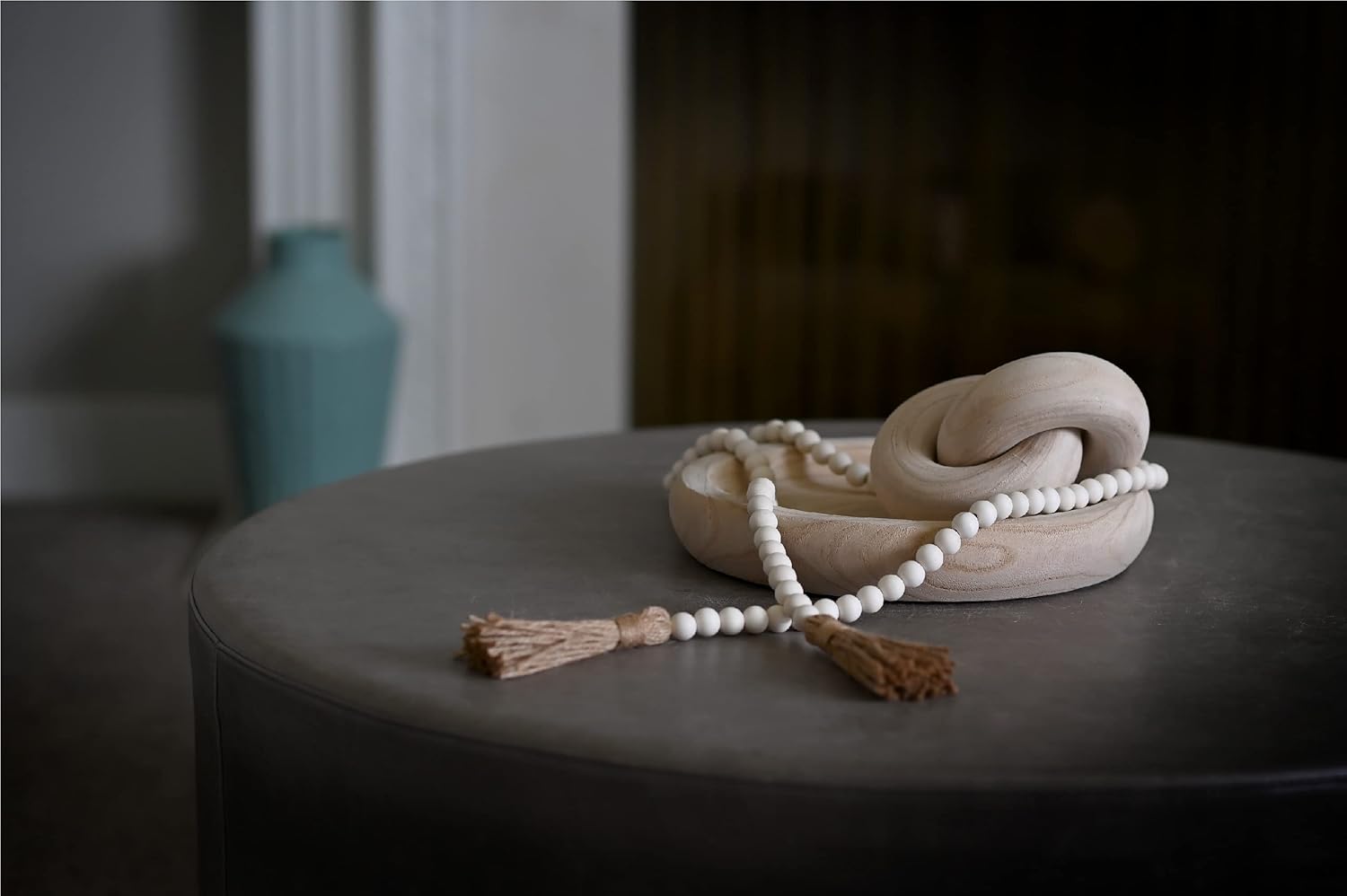 Rool 58in Wood Bead Garland with Tassels Natural