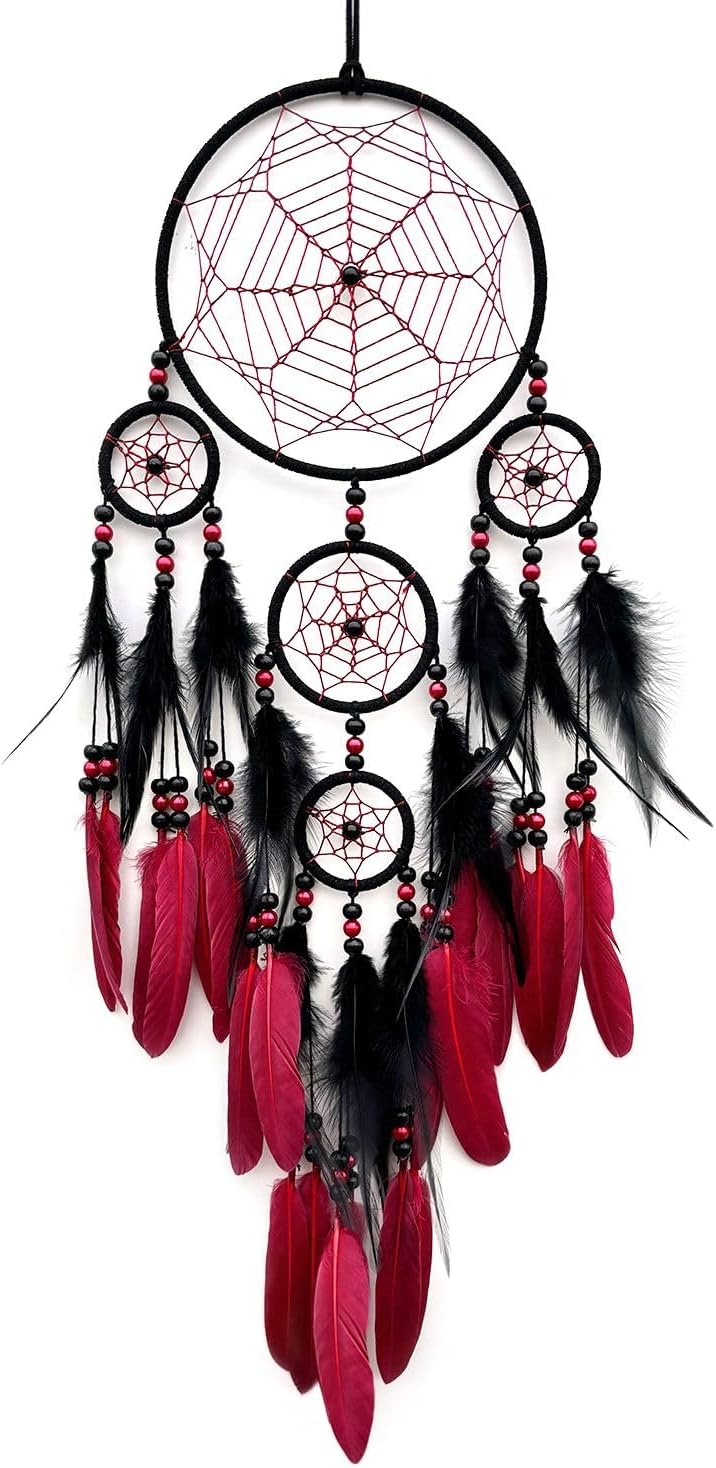SOYUZU Red and Black Dream Catcher Wall Decor