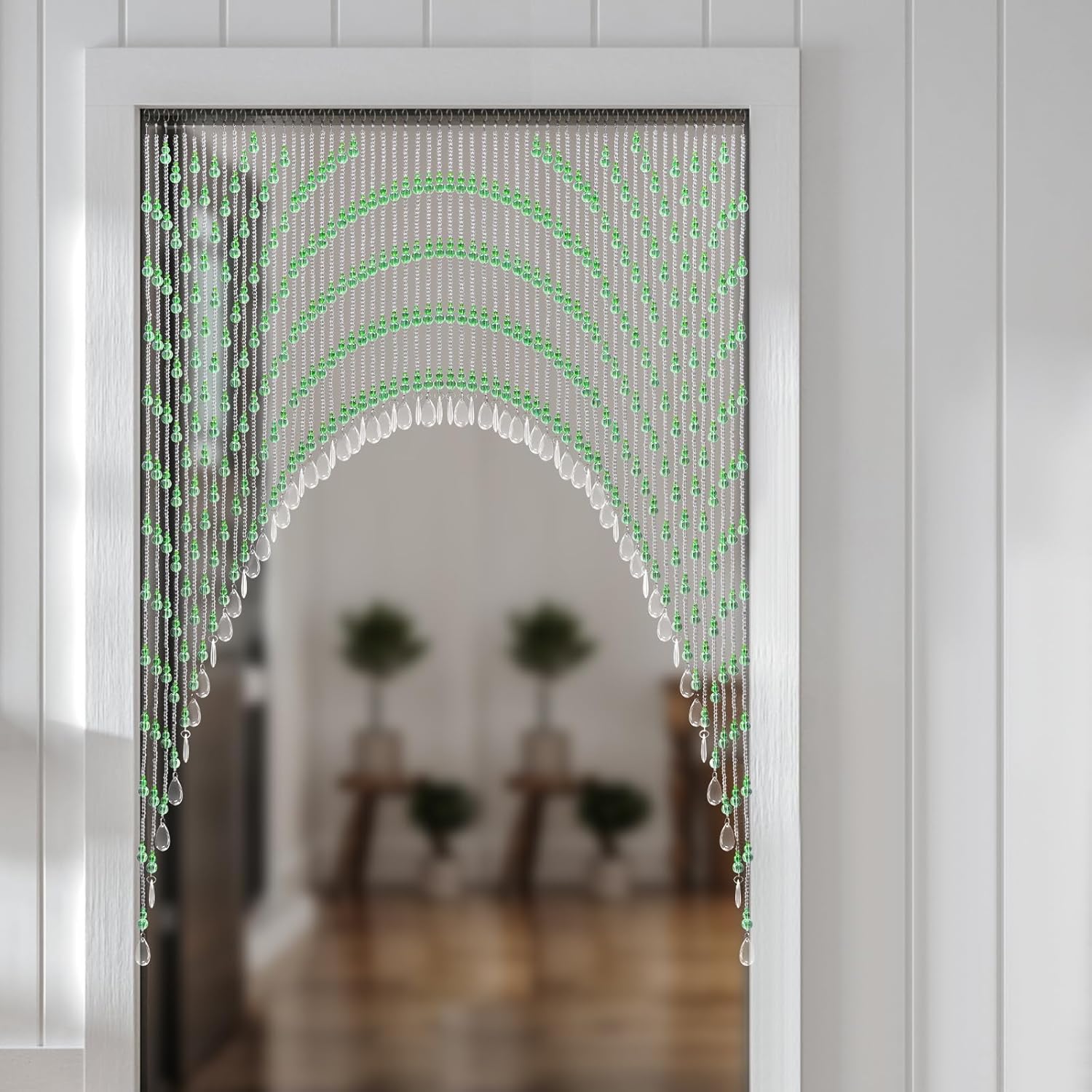 TFCFL Arched Crystal Bead Curtain 60 Strings Green