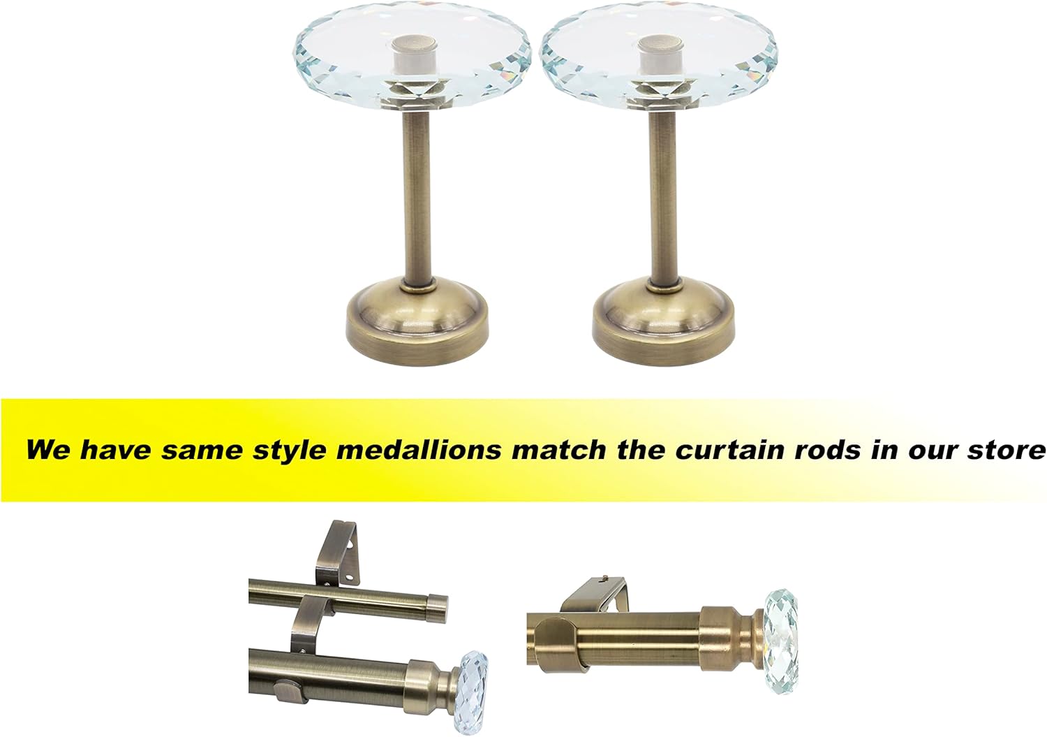 Meriville 1 Inch Curtain Rod with Cut Crystal Finial and Adjustable Brackets
