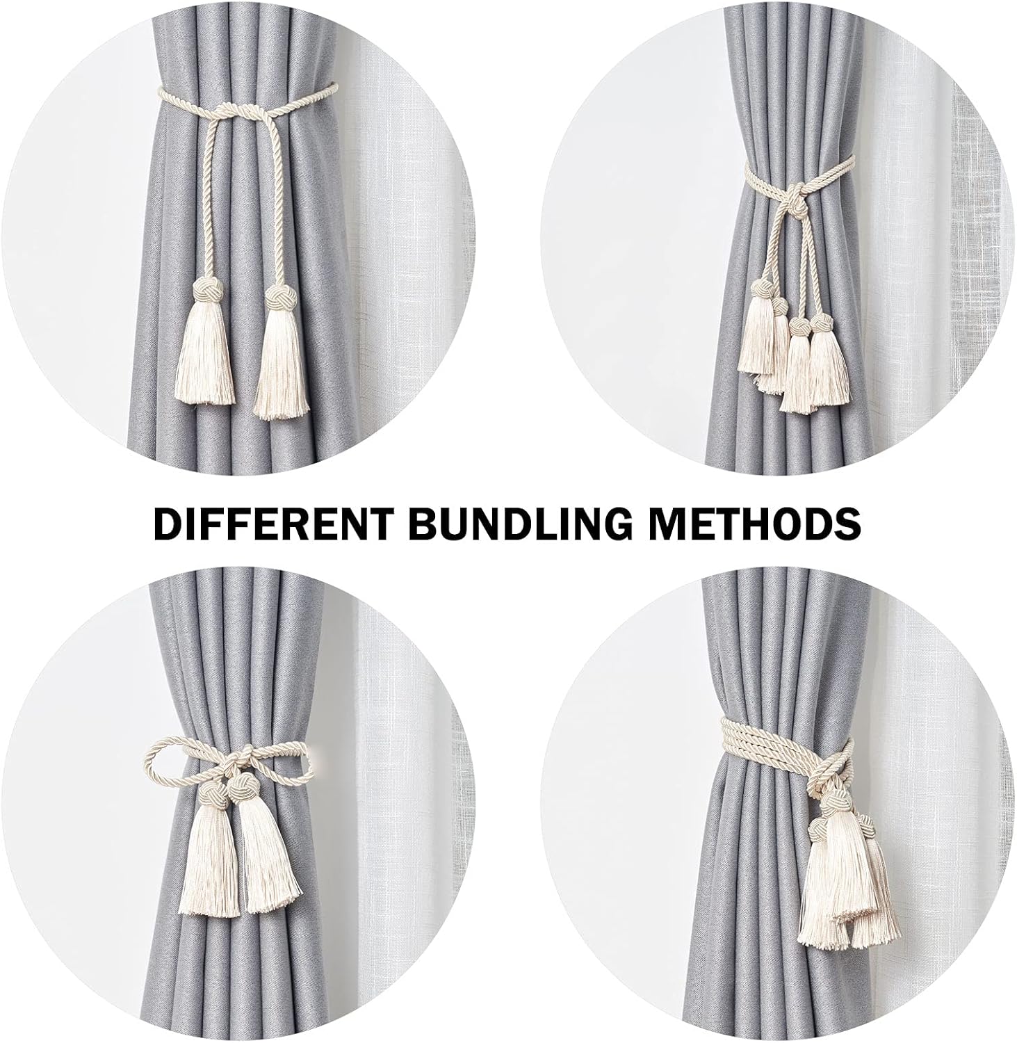 NICEEC Double-Ended Tassel Curtain Tiebacks Beige