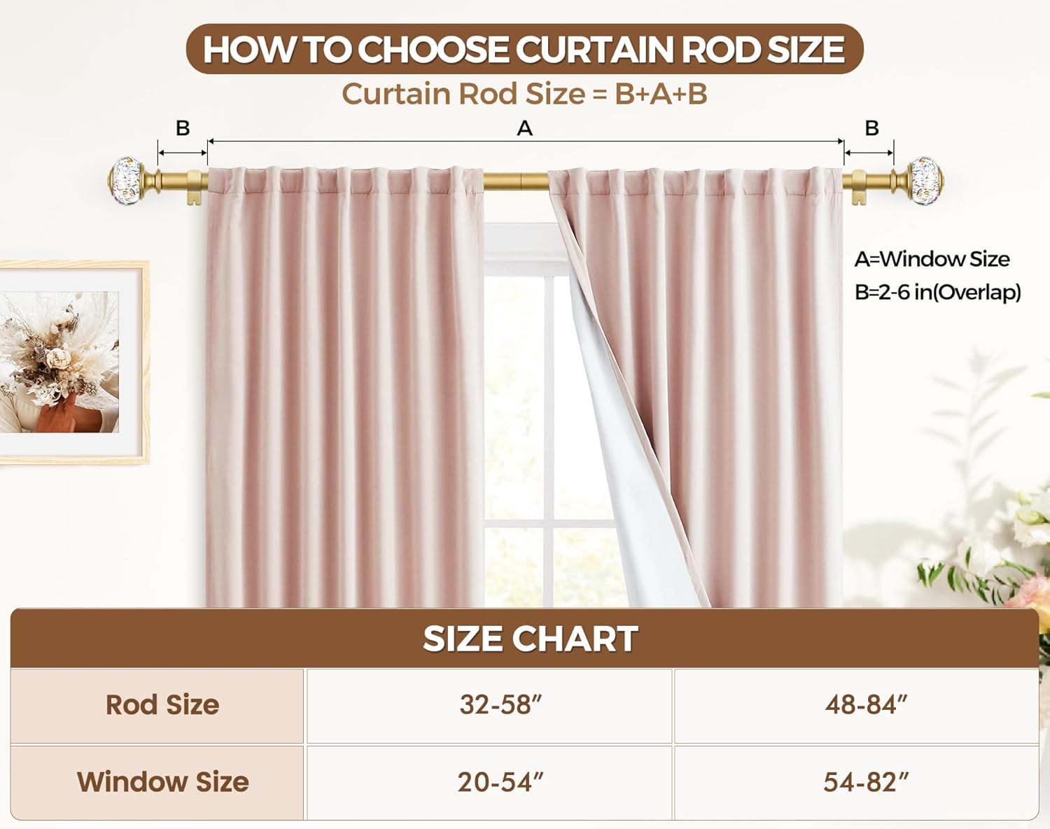 KAMANINA Gold Curtain Rod 32-58 Inch Adjustable