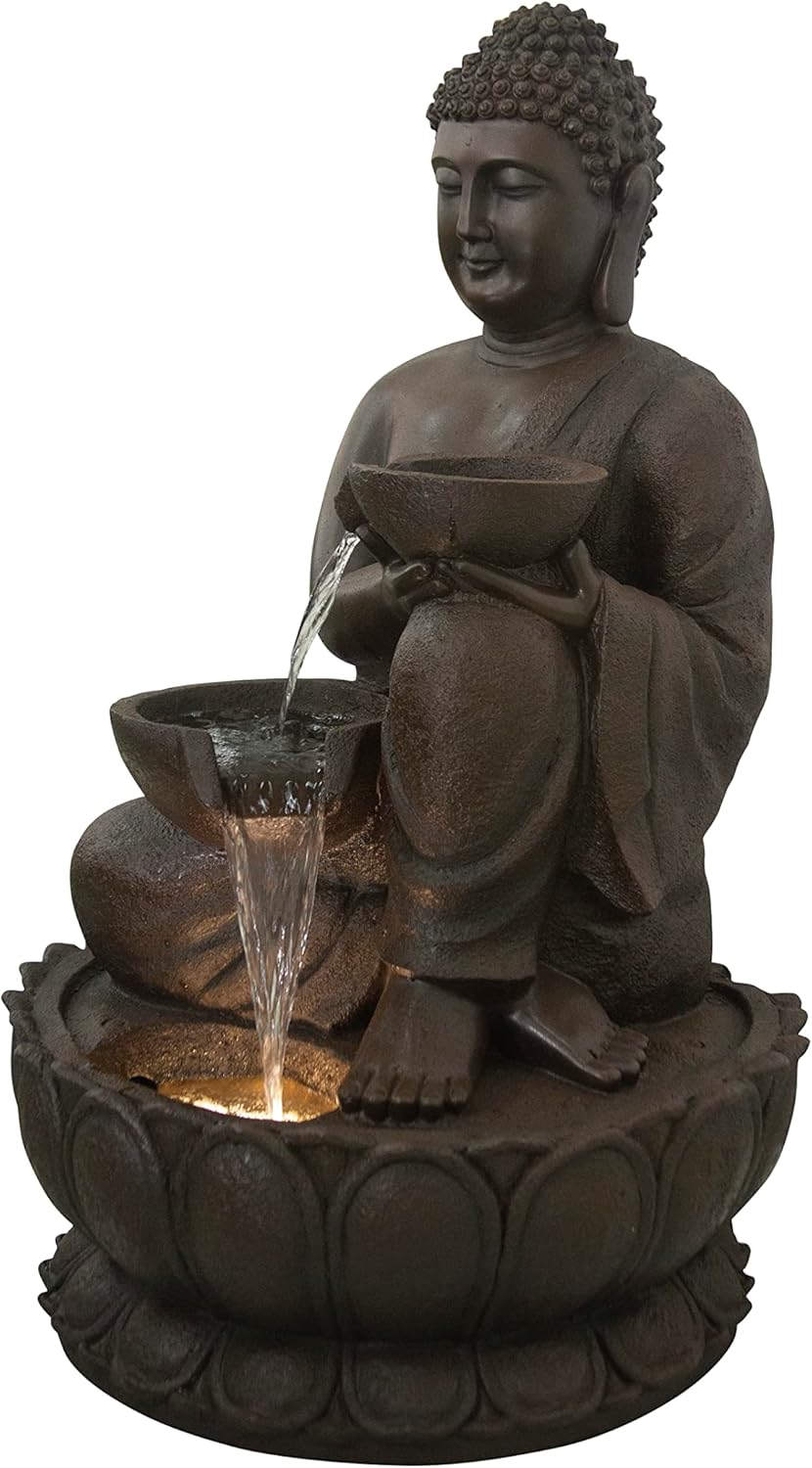 Hi-Line Gift Ltd Large Buddha Fountain with Warm White LED