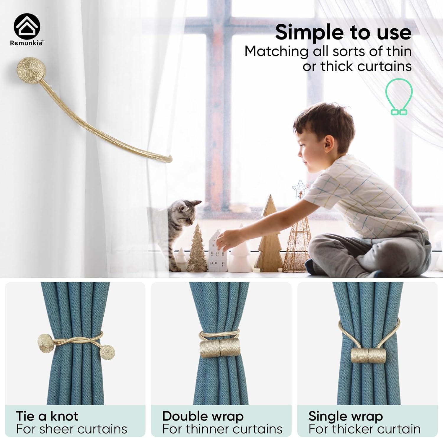 Remunkia Magnetic Curtain Tiebacks 2 Pack - Beige