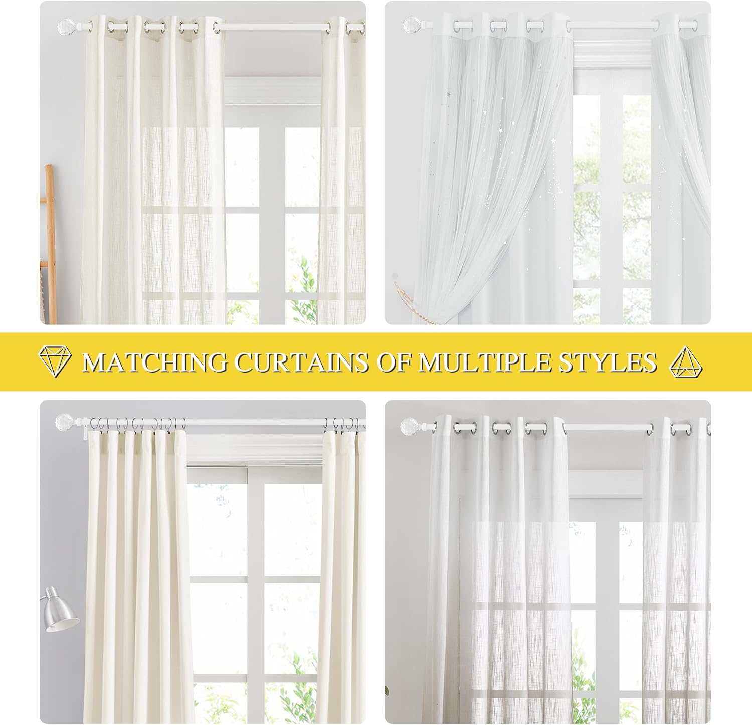 NICETOWN Adjustable Curtain Rod with Faceted Ball Ends 28-48 Inches Matte White