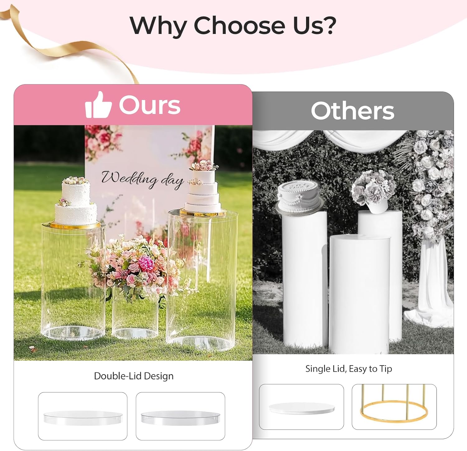 3 Pc Clear Acrylic Cylinder Pedestal Stand for Parties