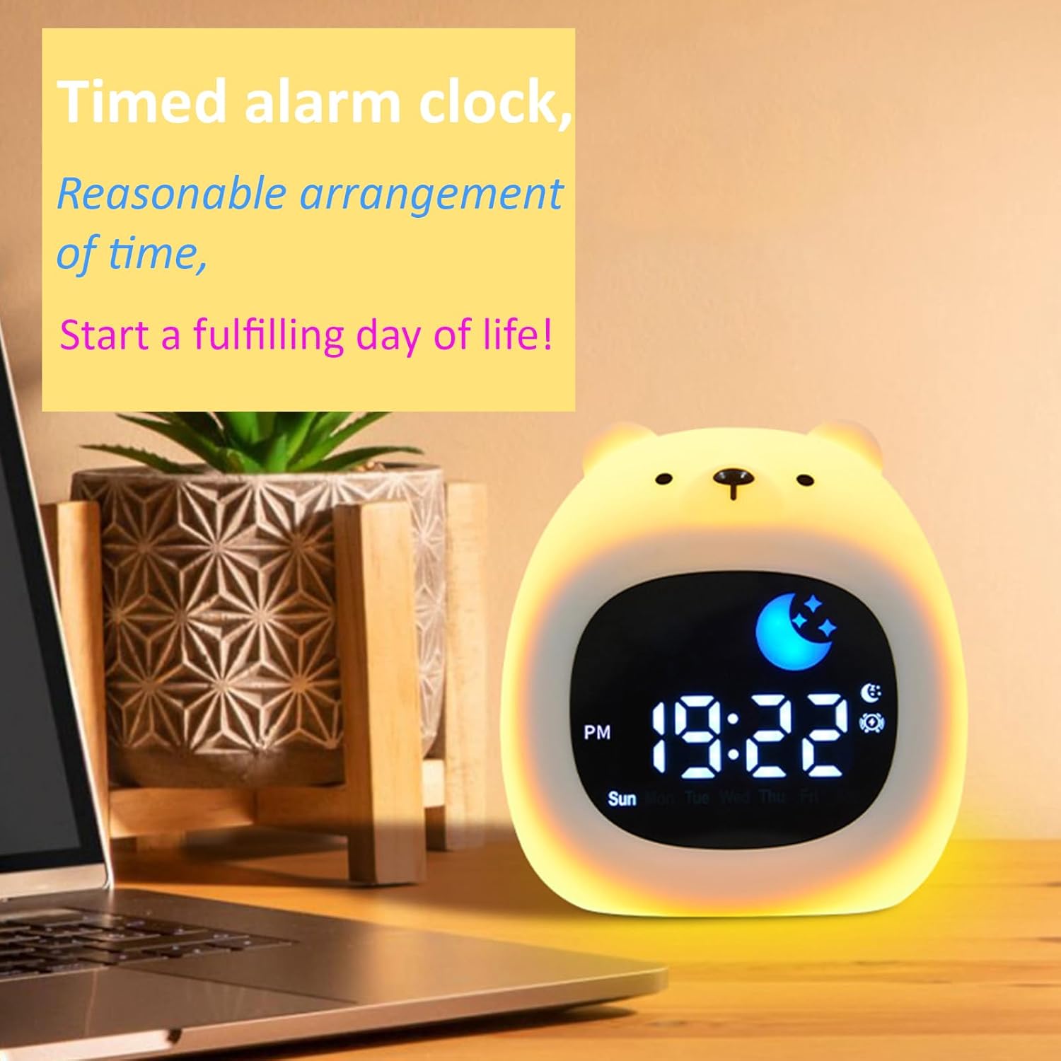 Cute Animal Alarm Clock with Night Light and White Noise