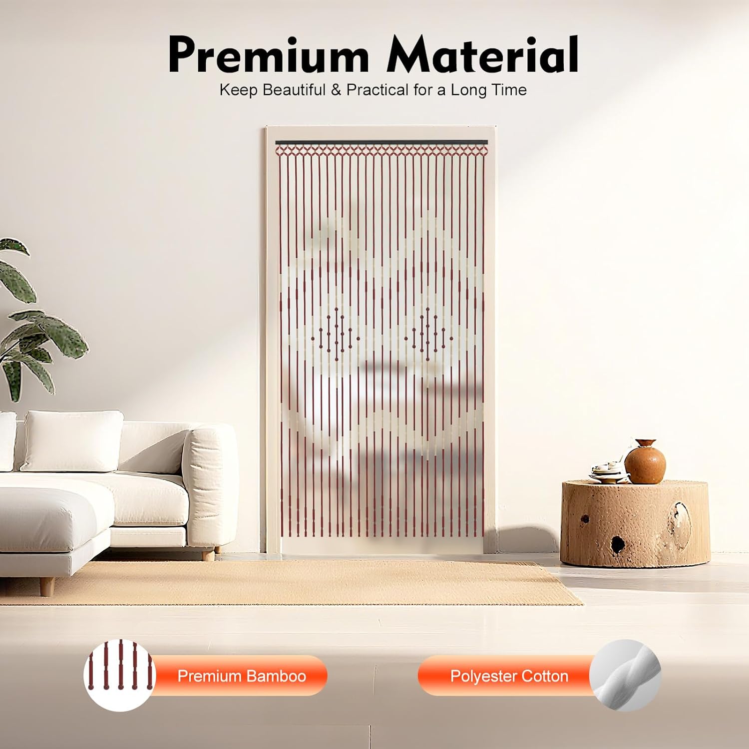 Boho Bamboo Beaded Curtain for Privacy Decor
