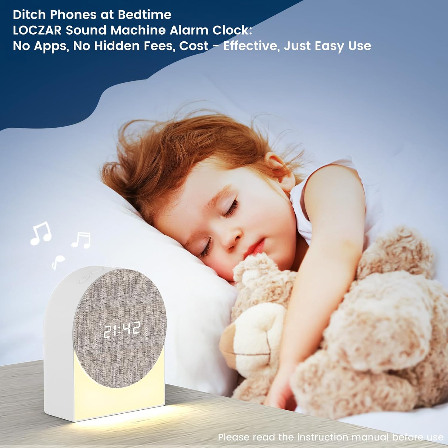 LOCZAR White Noise Alarm Clock with Night Light and Bluetooth Speaker