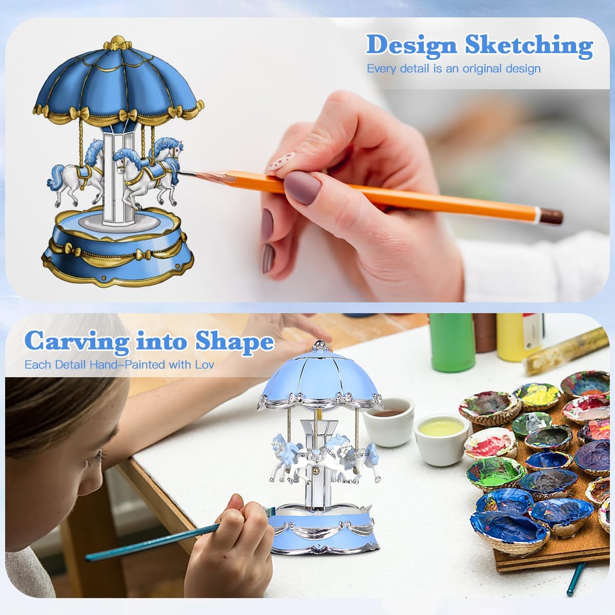 Carousel Horse Music Box Gifts You Are My Sunshine Blue