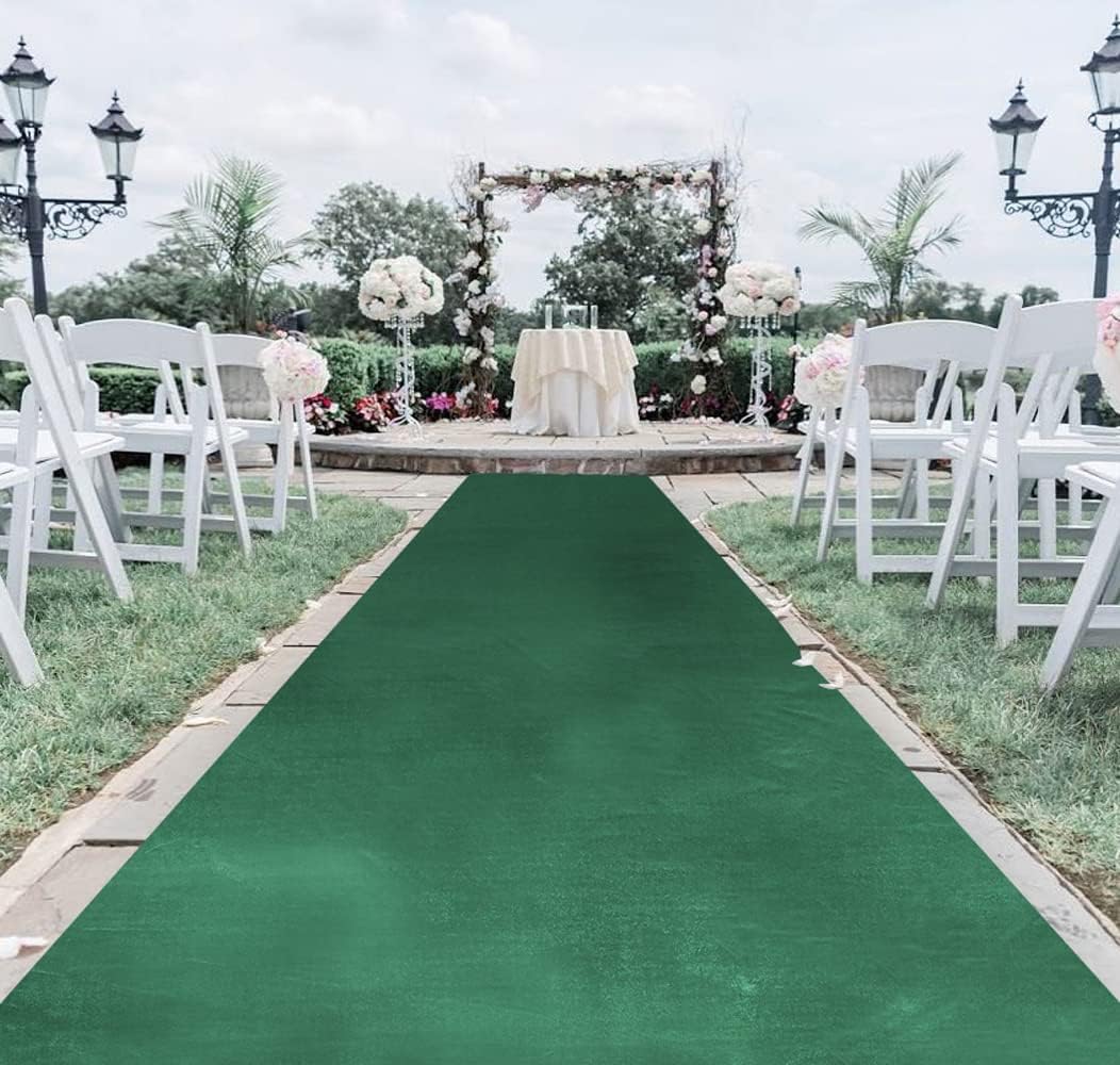 QueenDream Green Velvet Aisle Runner 45ft x 15ft Wedding Decor