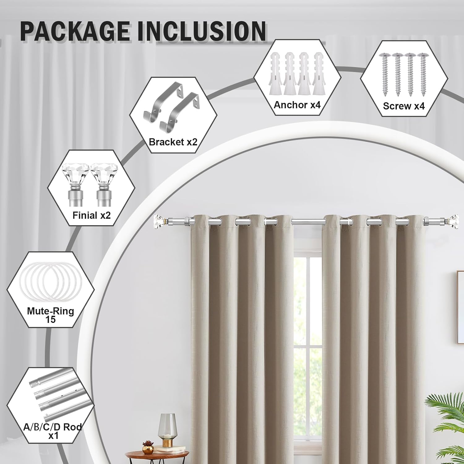 Orger Stain Nickel Crystal Curtain Rod for Windows 30 to 54