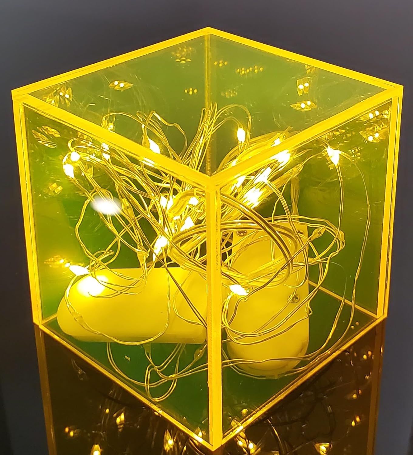 New 2x2x2 Acrylic Display Riser Box Cube Pedestal Stand Neon Yellow