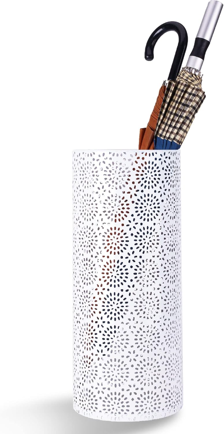 BEWBBAT Umbrella Stand Rack with 3 Hooks White 17x7 Inch