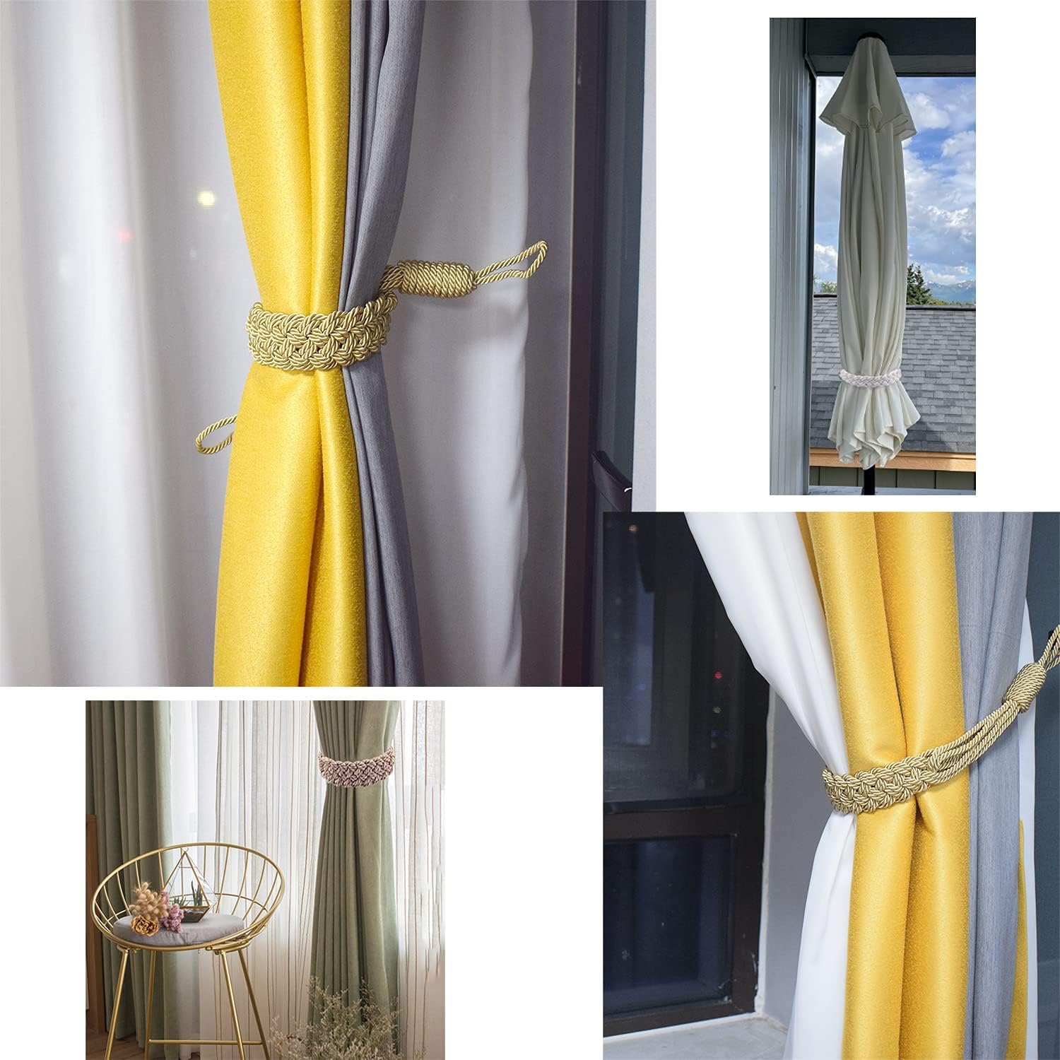 BEL AVENIR Curtain Tiebacks with Metal Hooks and Braided Rope