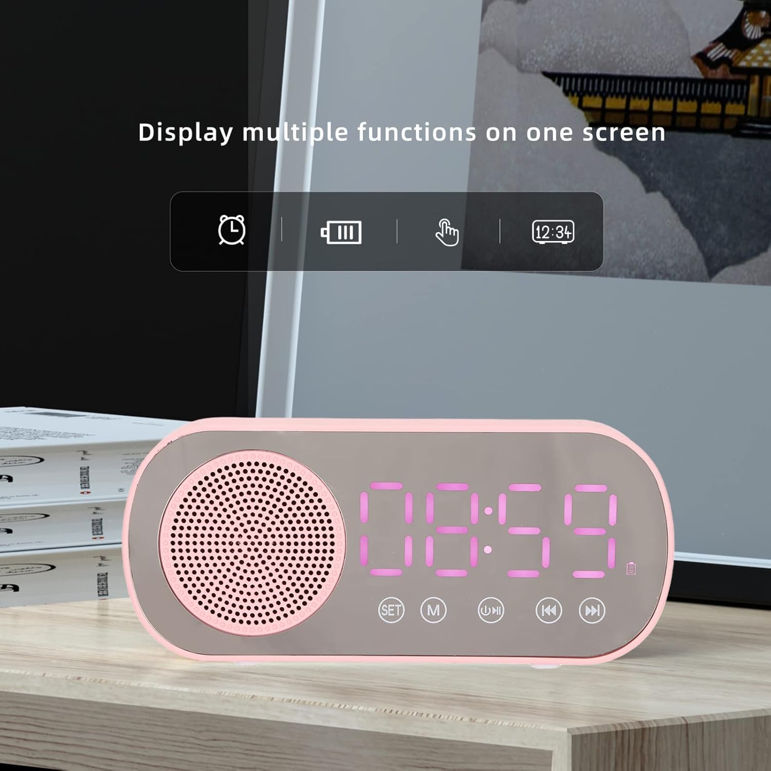 Bluetooth Speaker Alarm Clock with LED Mirror Display