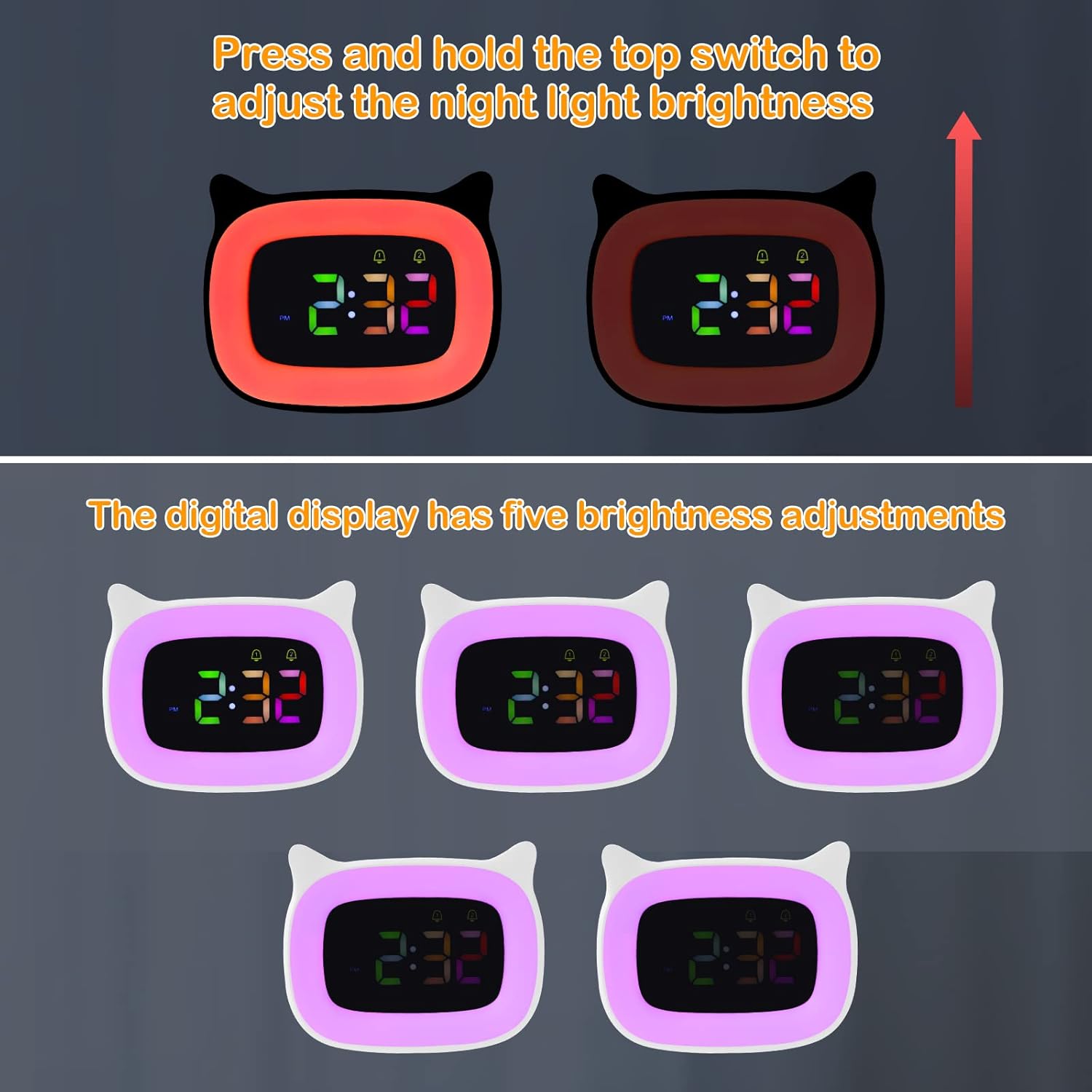 Cute RGB Alarm Clock with Night Light for Kids and Teens