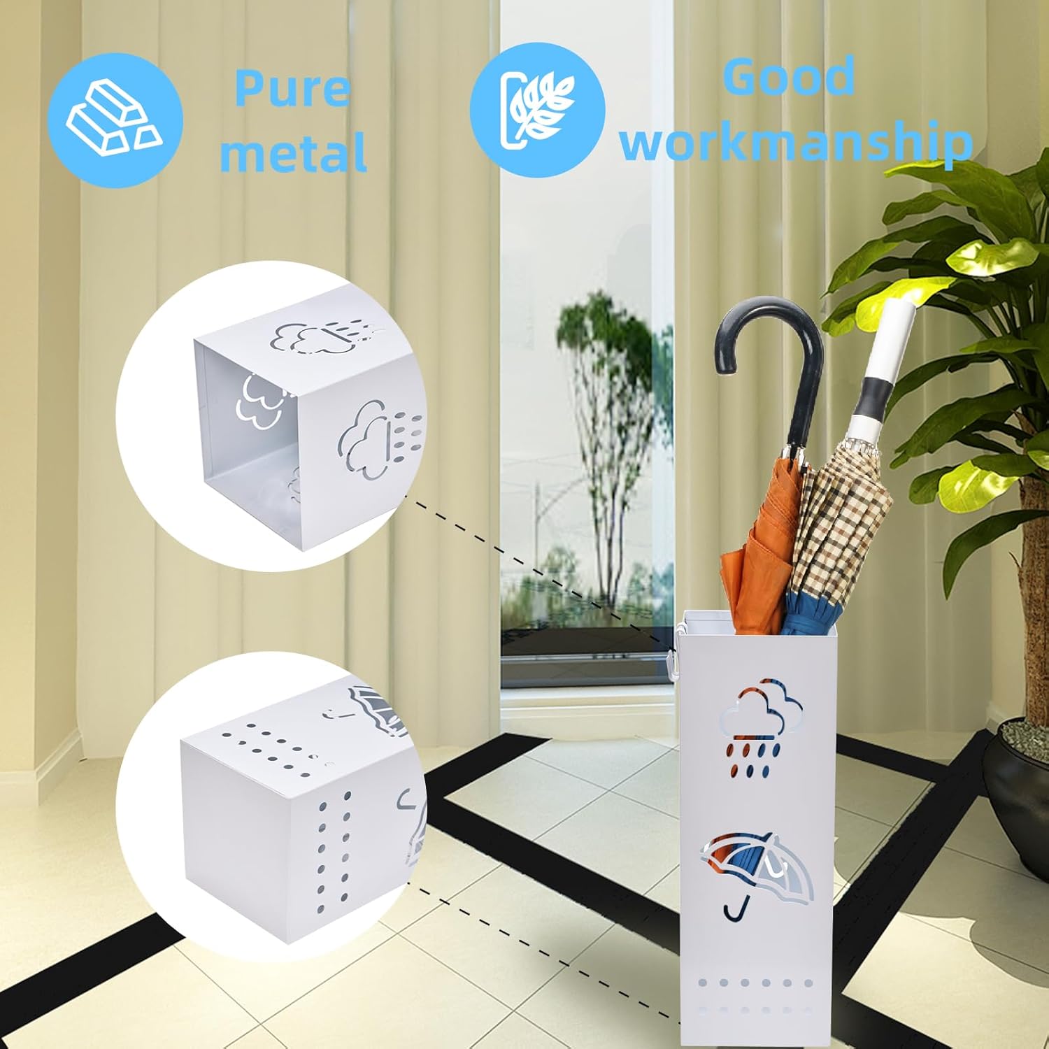 Metal Umbrella Stand for Entryway 6x6x17 Inch White Square Organizer