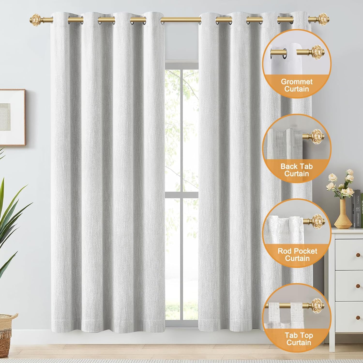 1 Inch Adjustable Curtain Rods with Crystal Finials