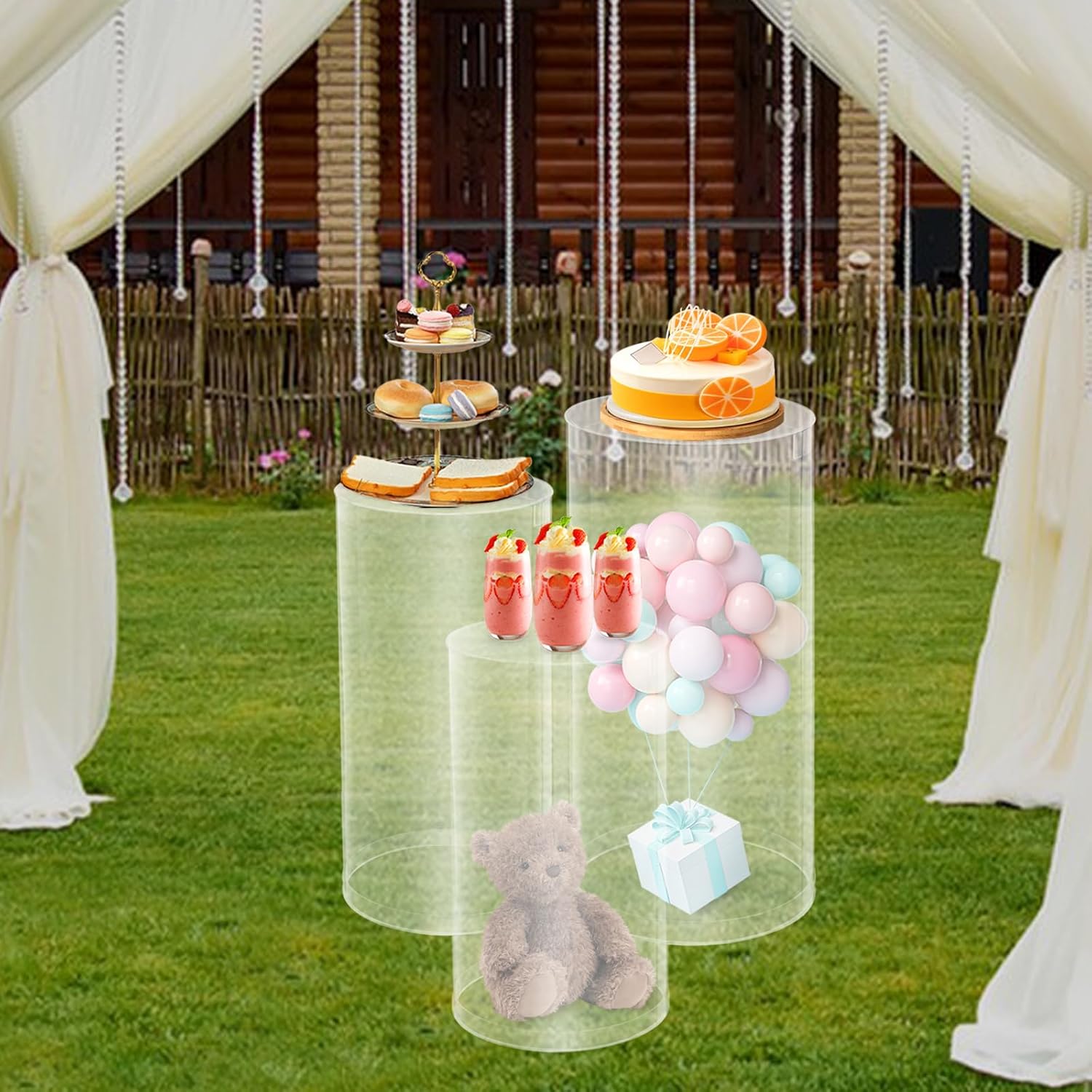 DYRABREST 3-Piece Clear Acrylic Cylinder Pedestal Stands