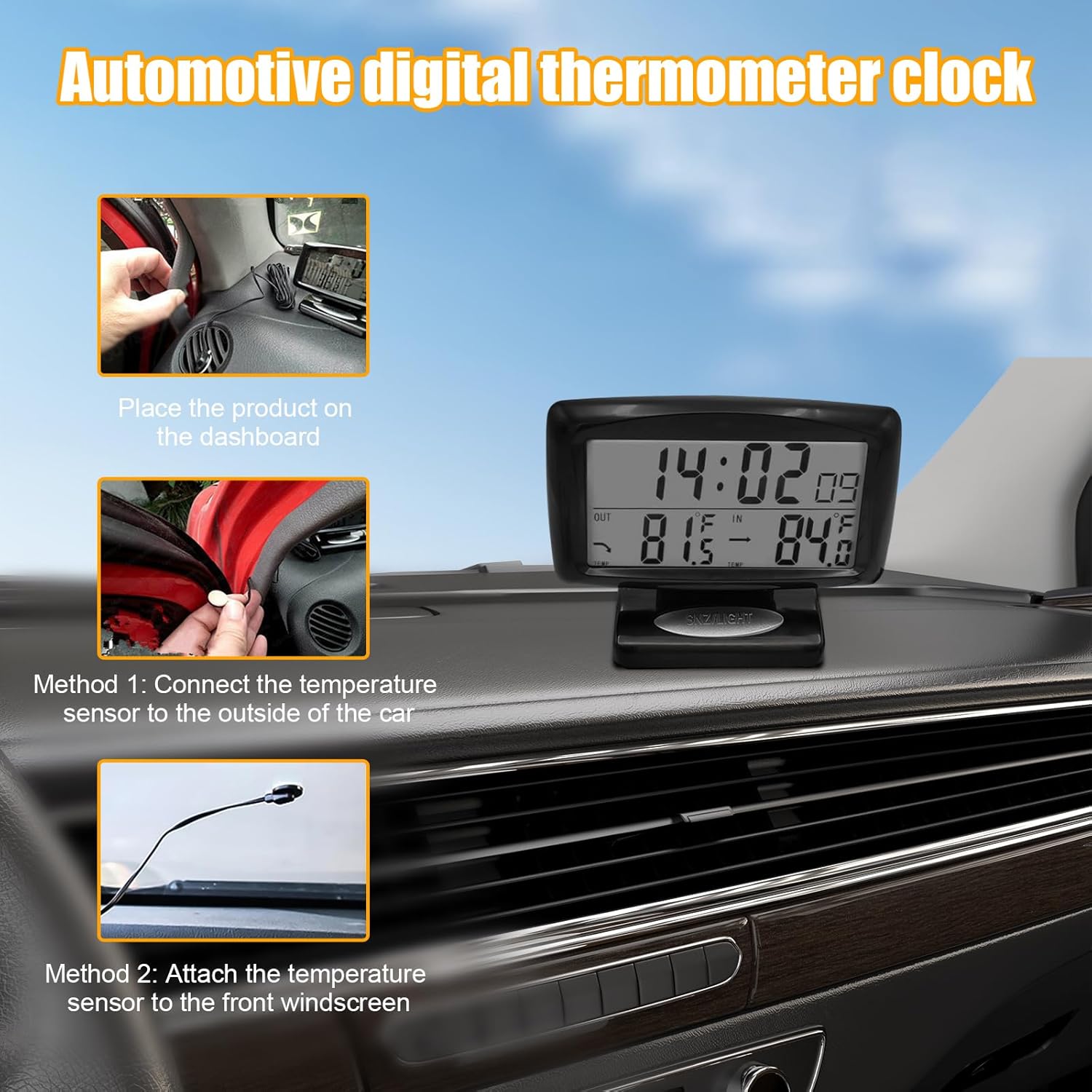 Suvnie Car Digital Thermometer Clock with Dual Temperature Display