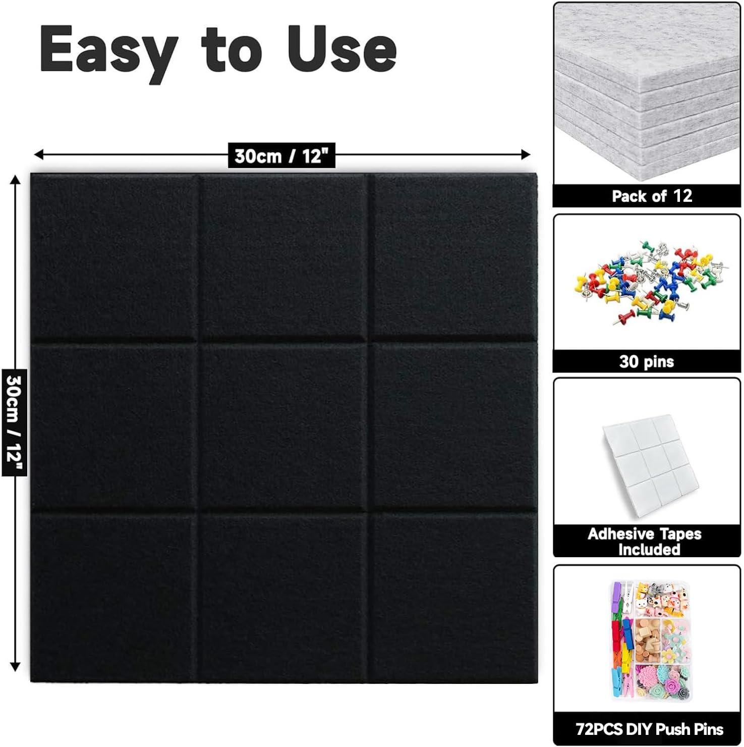 Yunihome 12 Pack Felt Bulletin Board Wall Tiles 36 x 48