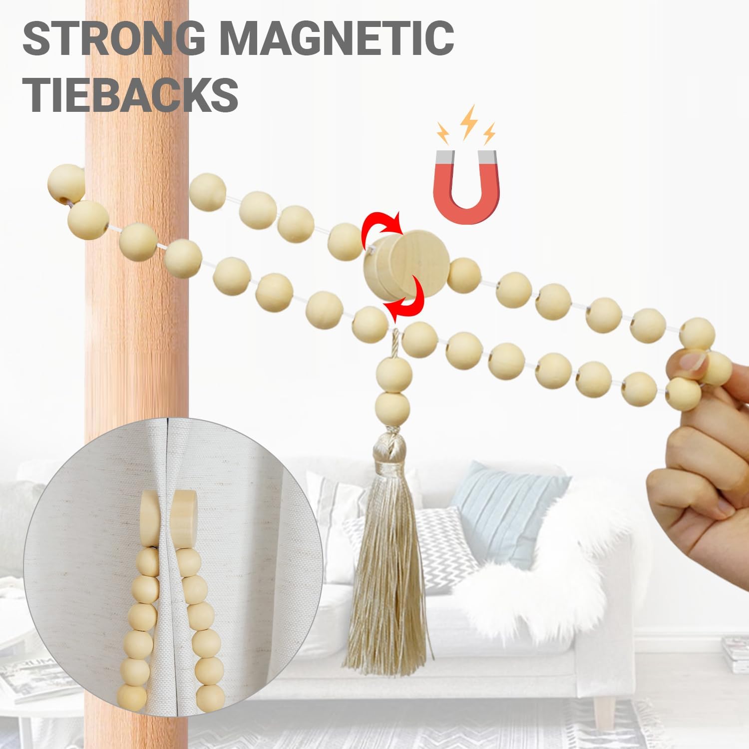 Magnetic Tassel Curtain Tiebacks - Set of 4 Beige