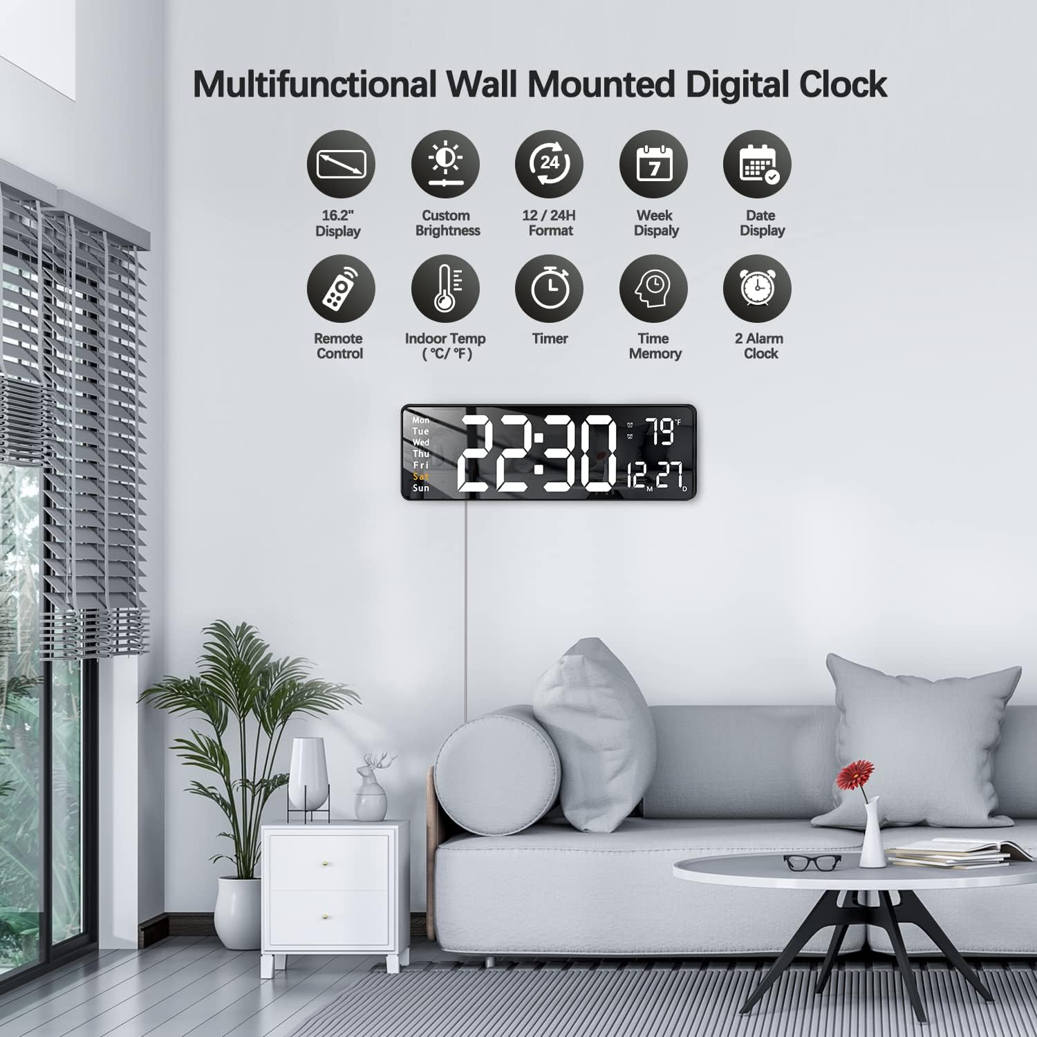 JoFomp 16 Inch Digital Wall Clock with Remote Control