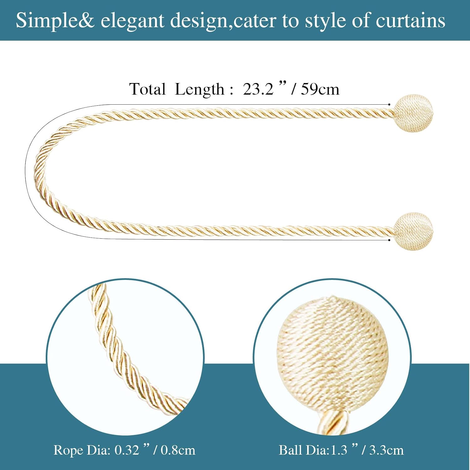4 Pack Beige Curtain Tiebacks with Woven Texture
