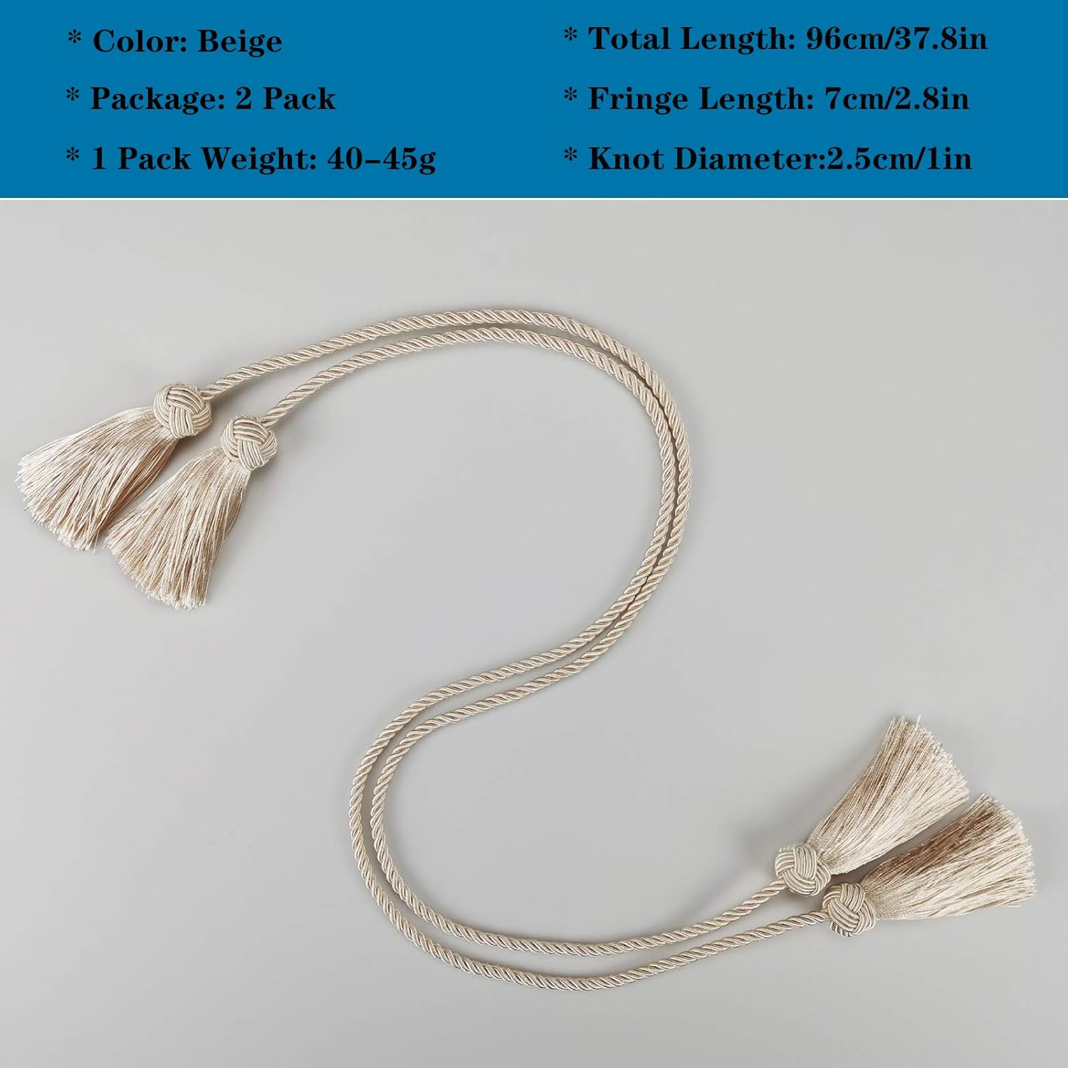 Elegant Curtain Tiebacks with Tassel Beige 2 Pack