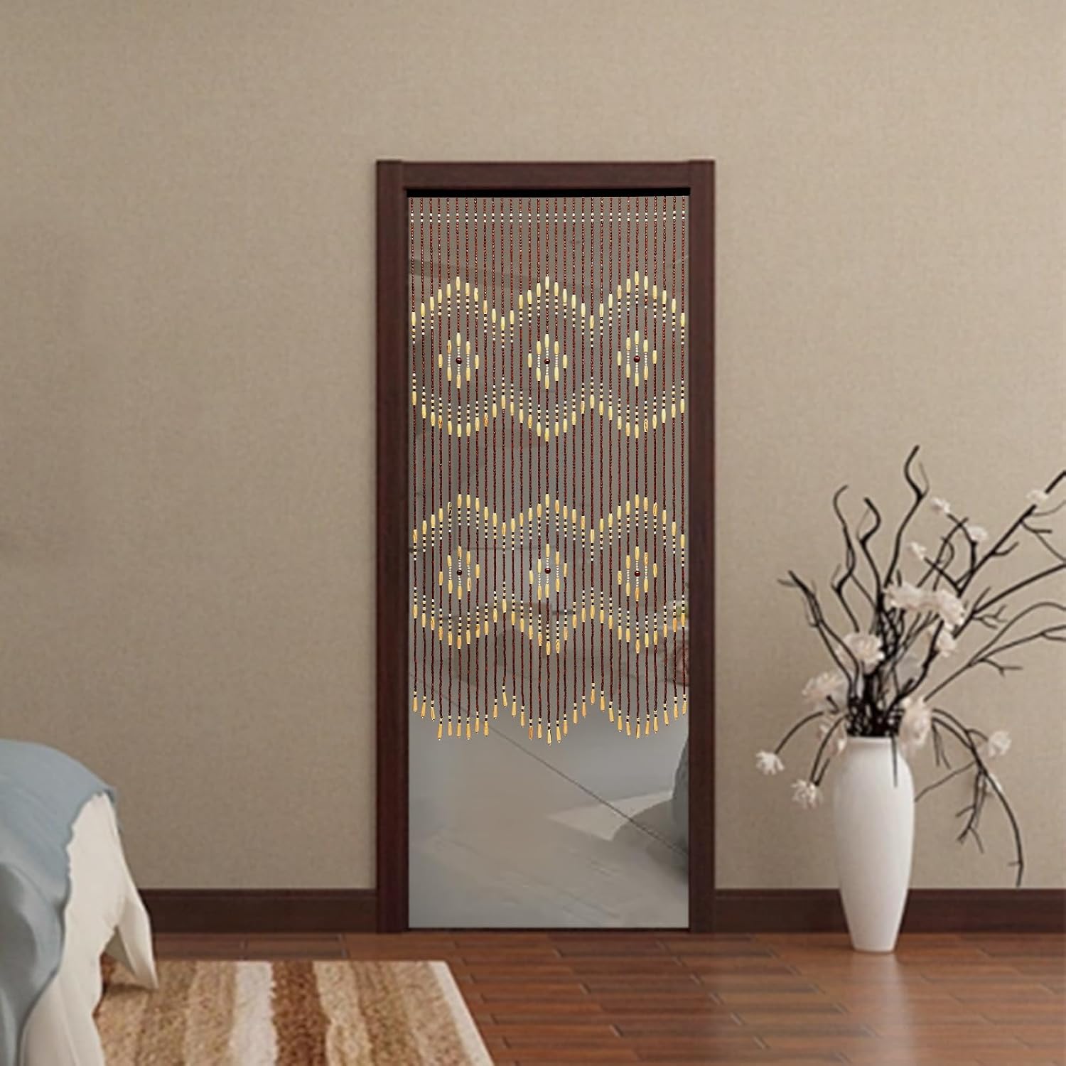 Beaded Curtain Handmade Wood Beads Doorway Decor Panel
