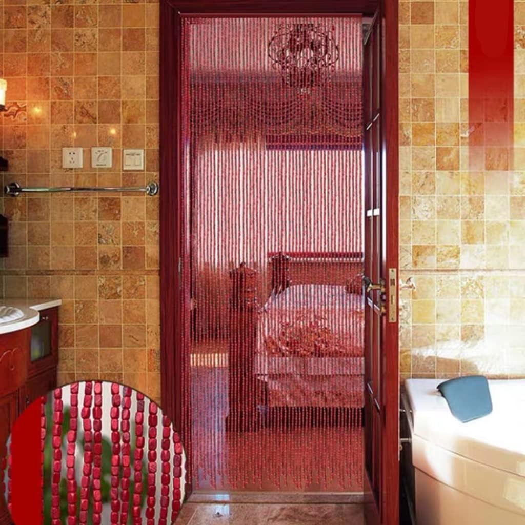 Wood Beaded Curtain Door Divider with Rods