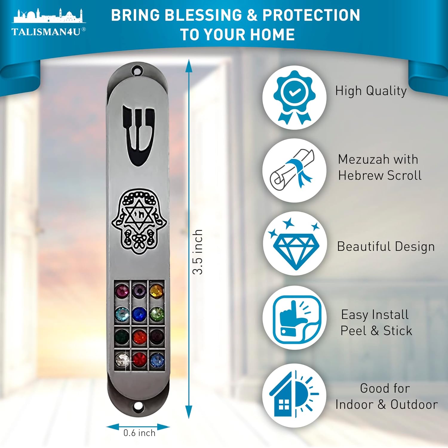 Talisman4u Pewter Mezuzah Case with Scroll 35 Inch