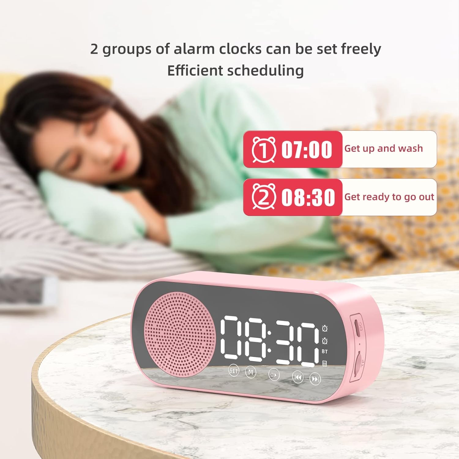 Bluetooth Speaker Alarm Clock with LED Mirror Display