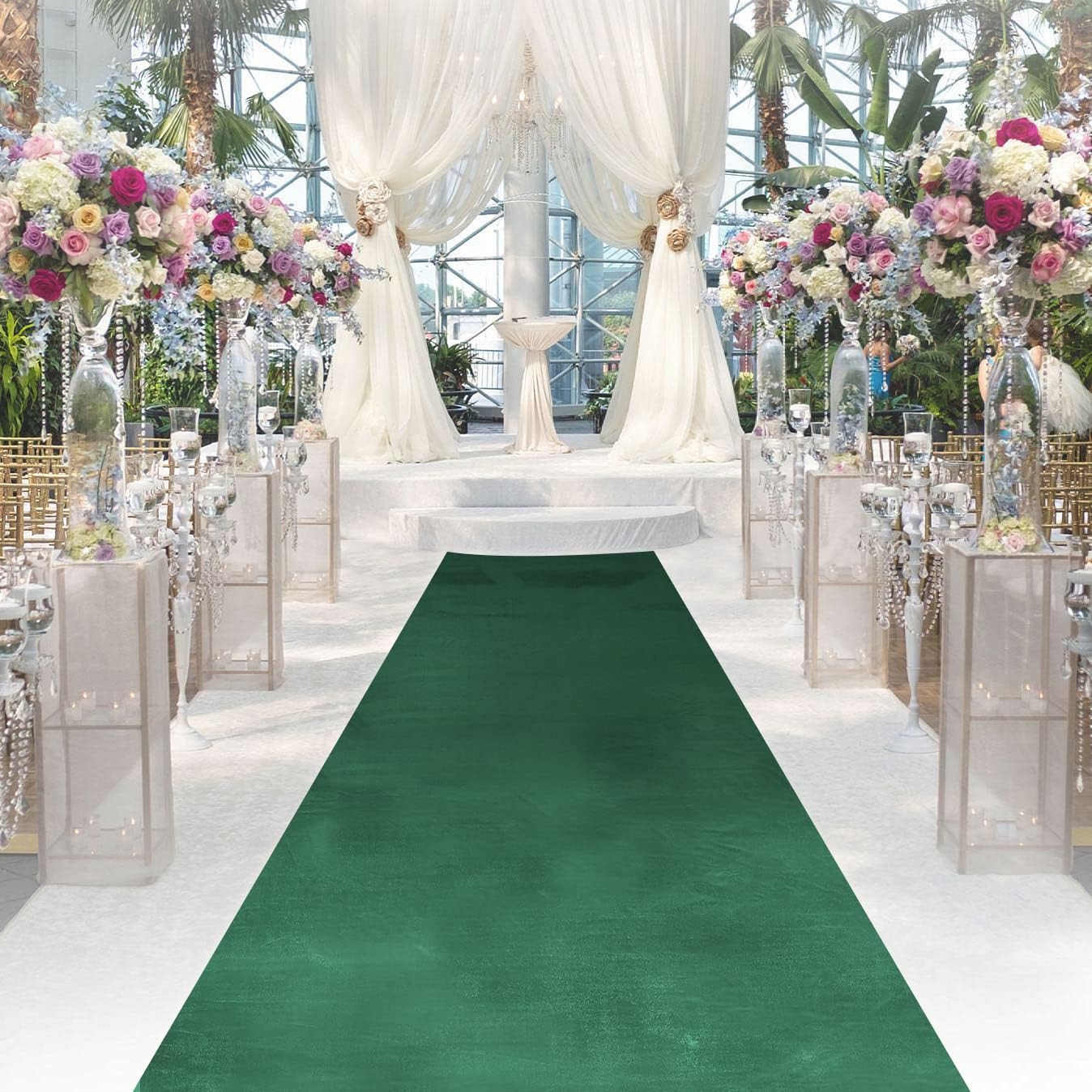 QueenDream Green Velvet Aisle Runner 45ft x 15ft Wedding Decor