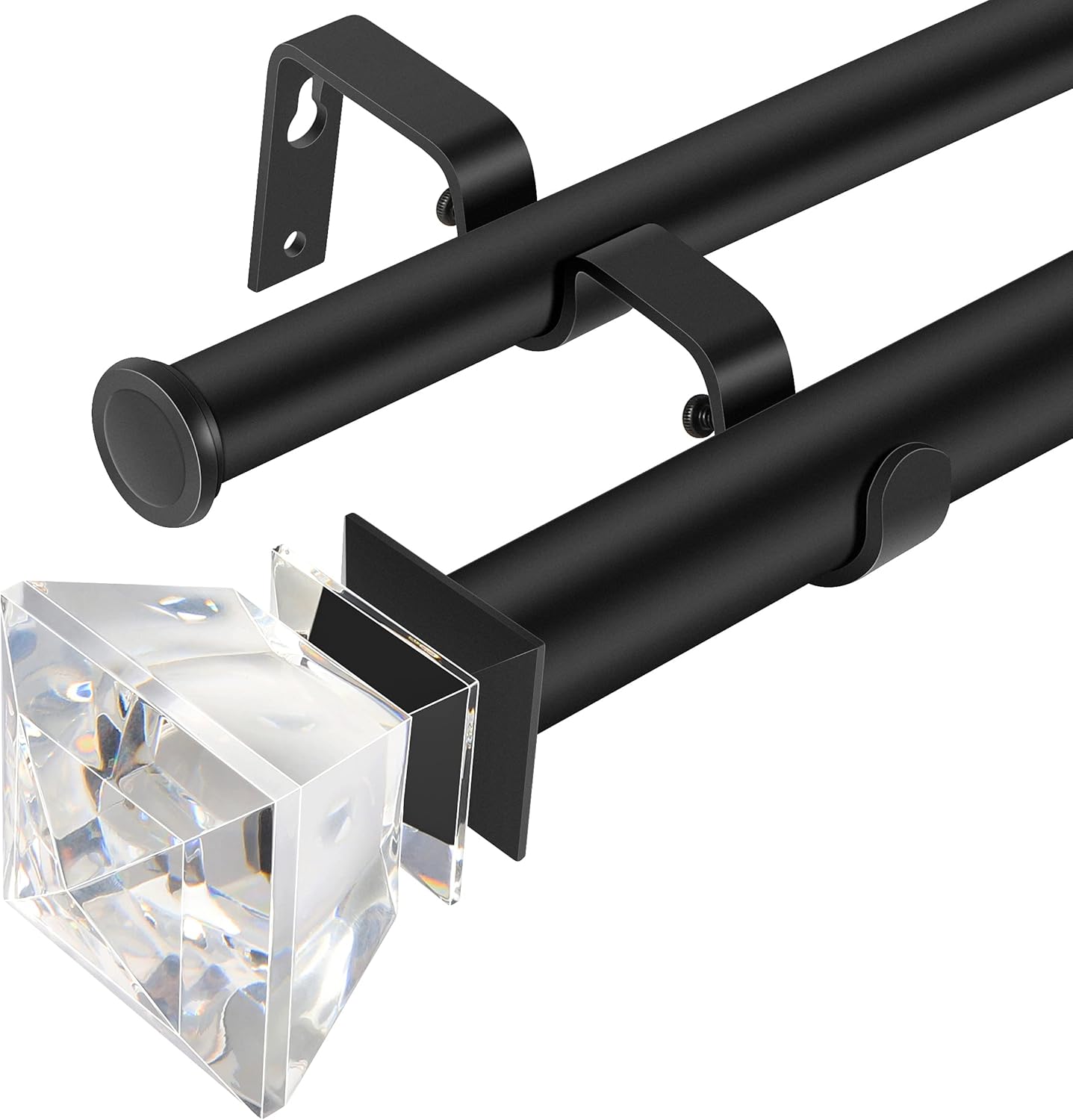 1 Inch Adjustable Curtain Rod with Diamond Finial Matte Black
