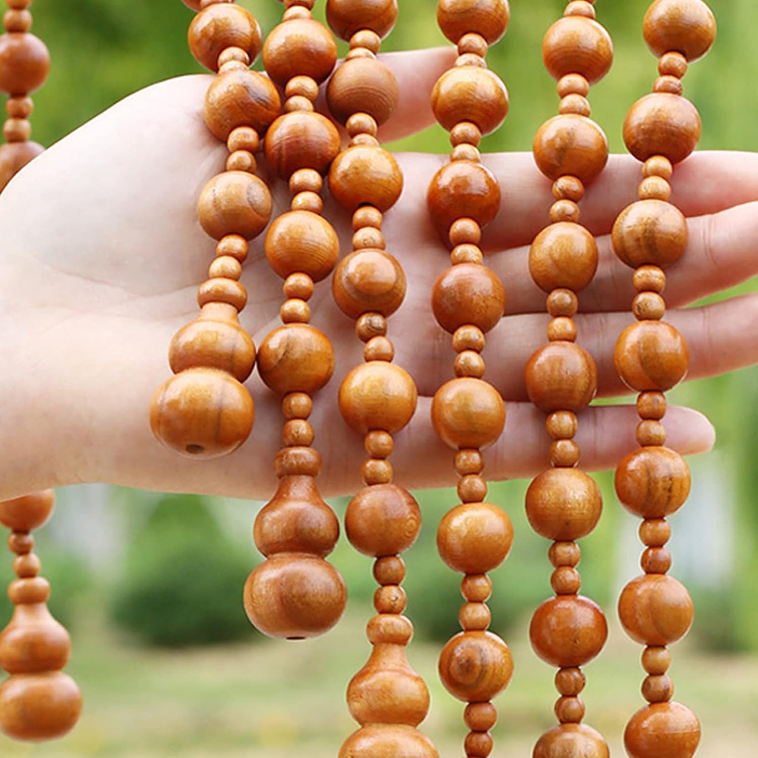 KDDEON Handmade Wood Beaded Curtain with 21 Strands