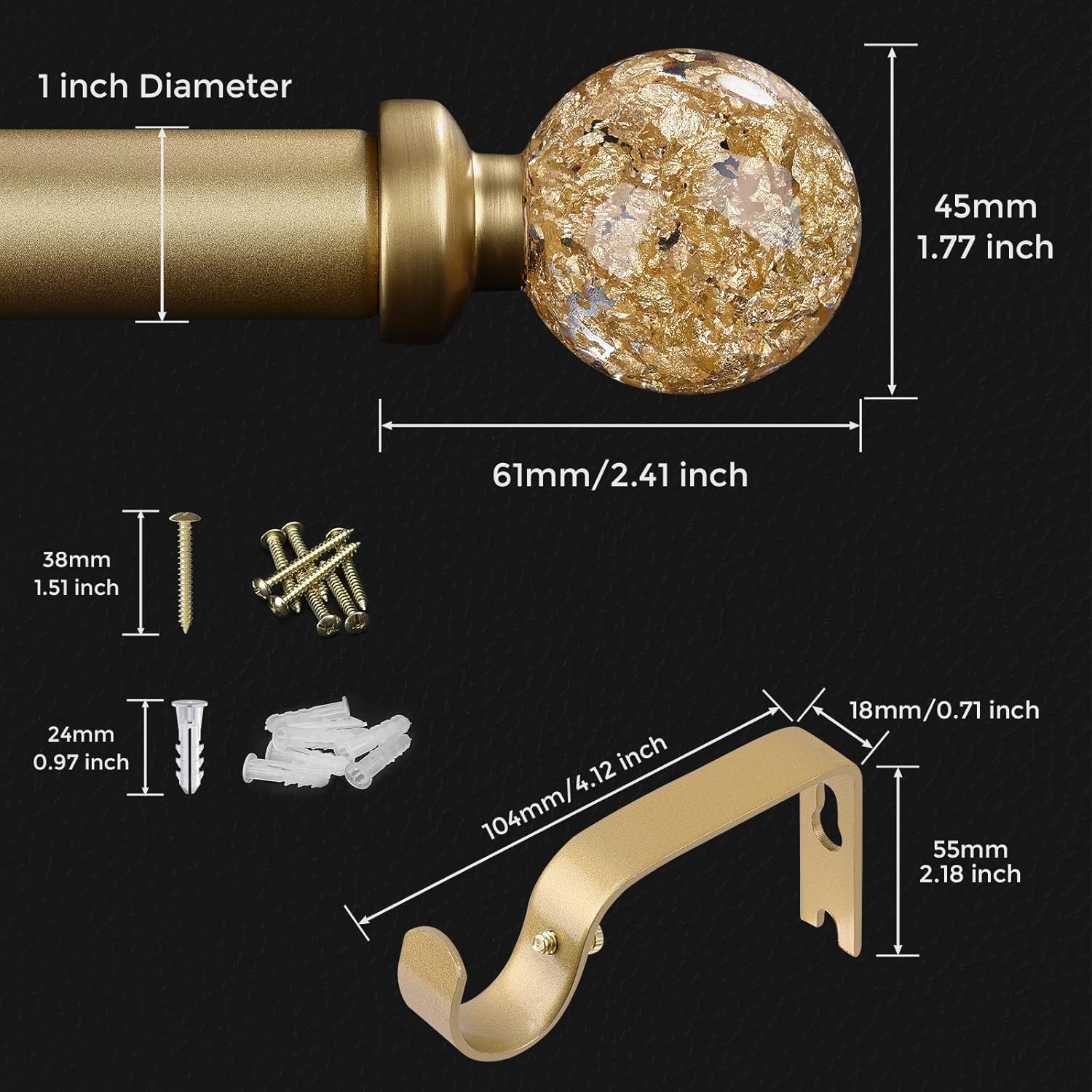 JRZOO Gold Curtain Rods 30-120 Inch Adjustable