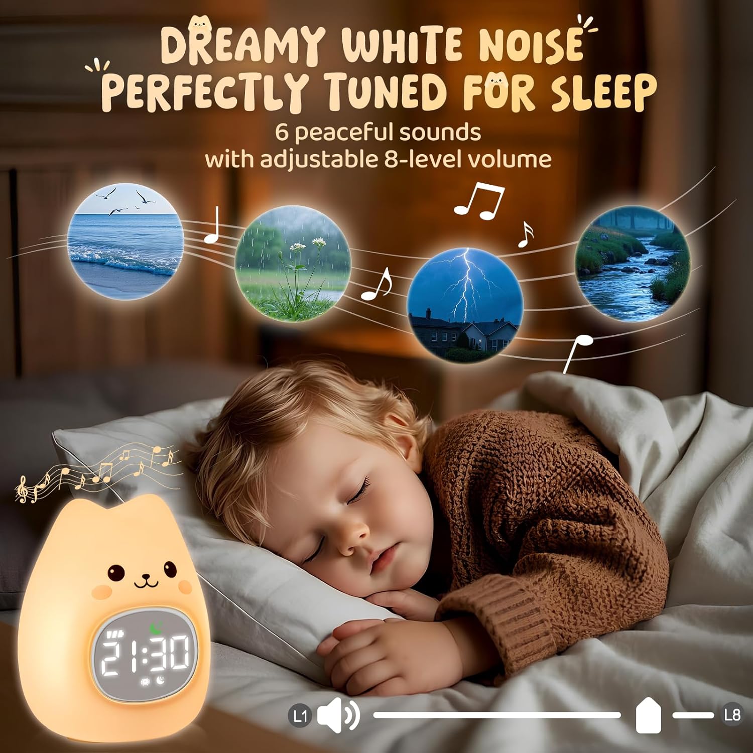 Cute Cat Alarm Clock with Night Light for Kids